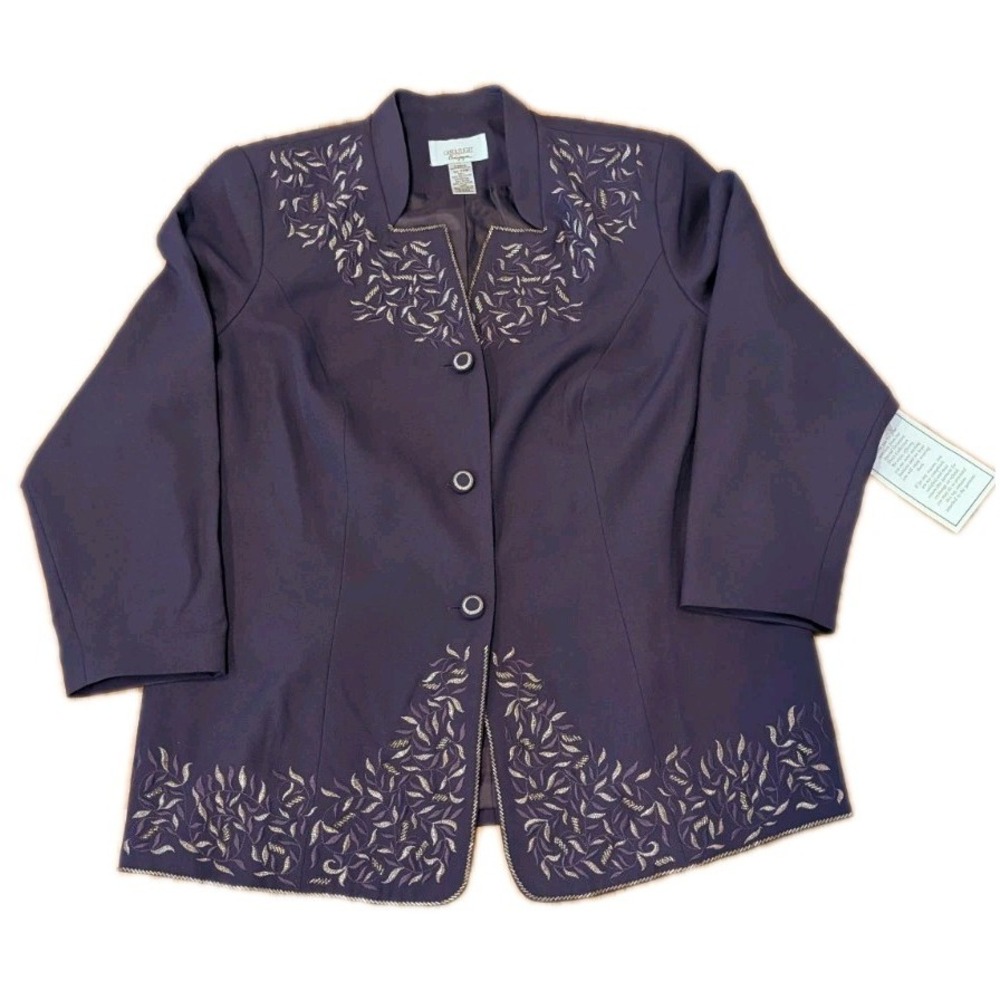 Candlelight & Champagne VTG Womans Blazer SIZE 22 Pockets NEW Purple Embroidered